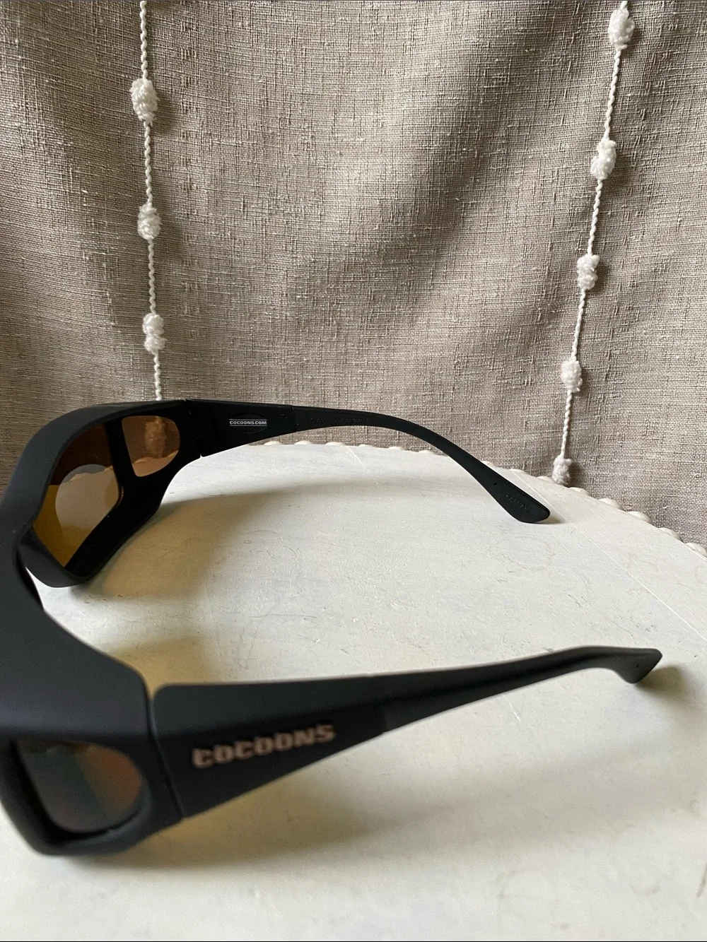 Cocoons Wide Line Black Polarized Wrap-around Sunglasses Amber Lenses